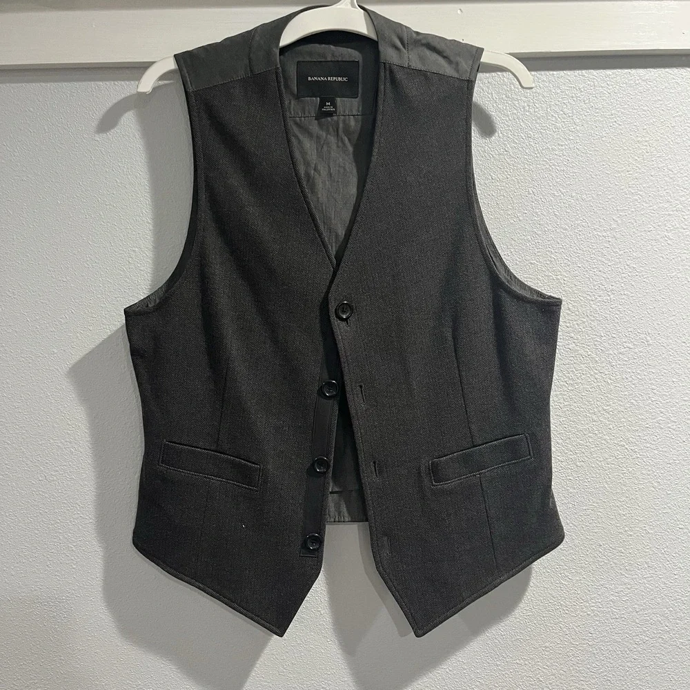 Banana Republic Waistcoat Vest Mens M Charcoal Gray 4-Button